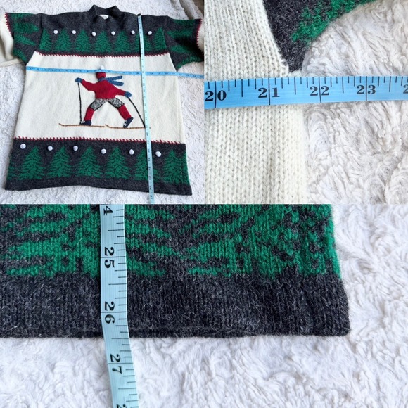Susan Bristol Vintage Skiing Christmas Holiday Sweater Hand Knit Embroidered L - Picture 5 of 13